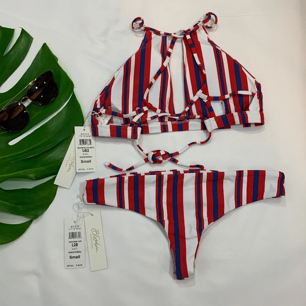 NWT B. Swim High Neck Bikini Top + Brazilian Bottom SET XS Small Medium Large‎